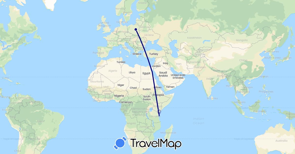 TravelMap itinerary: driving in Egypt, Poland, Tanzania (Africa, Europe)